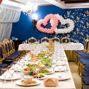 a laid banquet restaurant table for wedding, shallow DOF